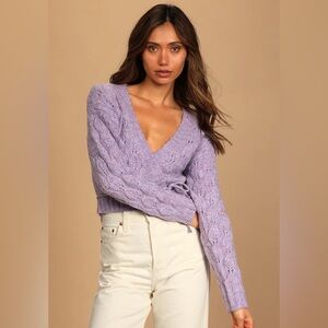 Lulus Watching Leaves Fall Purple Cable Knit Wrap Sweater Size Medium
